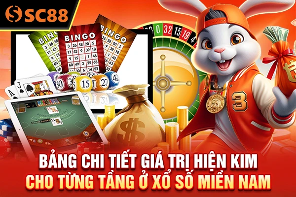 Bảng chi tiết giá trị hiện kim cho từng tầng ở xổ số miền Nam